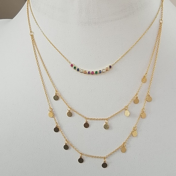 Gold Plated Rainbow Adjustable Necklace 16 To 18"